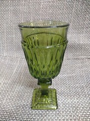 2 Vintage Mount Vernon Indiana Glass Avacado Green Water Goblets SQUARE BASE