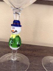 Hand Blown Art Glass Christmas SNOWMAN Stem Goblets Set Of 2 Colorful Holiday