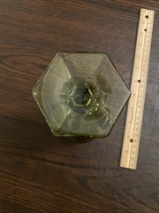 Vintage Fostoria Olive Green 1887 Coin Pattern #1372 Line Glass Goblet 6.5”