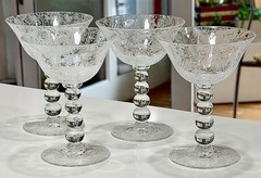 4 Imperial Glass CANDLEWICK Crystal WILD ROSE Etched 5″ Tall Champagne Goblets
