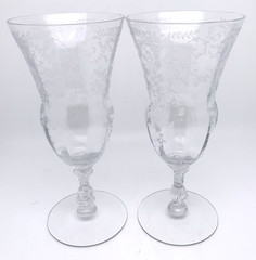 Set of 2 Cambridge Glass Etched Portia Clear Stemmed ICED TEA GOBLETS 7-1/2″H