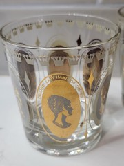 Vintage Set of 3 Gold Royal Ladies Portrait Cocktail Rocks Glasses Barware MCM