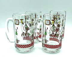 Vintage Hazel Atlas Americana Kitchen Cookout Glass Beer Steins – Set of 4