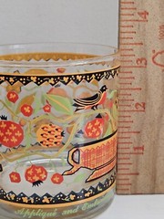 Vintage Set Of 3 Georges Briard Glasses Applique and Embroidery Birds Flowers