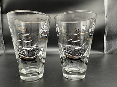 set of 2 MCM sailing ships with gold detail barware tumbler glasses