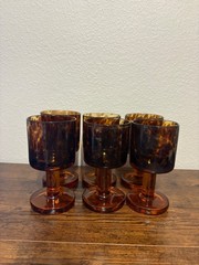 6 VTG Murano Style 6.5″H Hand Blown Tortoise Pattern Glass Water/Wine Goblets