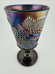 Vintage LG Wright Fenton Cobalt Strawberry And Currant Carnival Glass Goblet