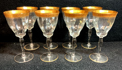 TIFFIN FRANCISCAN RAMBLER ROSE CLEAR CRYSTAL WINE GLASSES GOLD RIM – SET OF 8