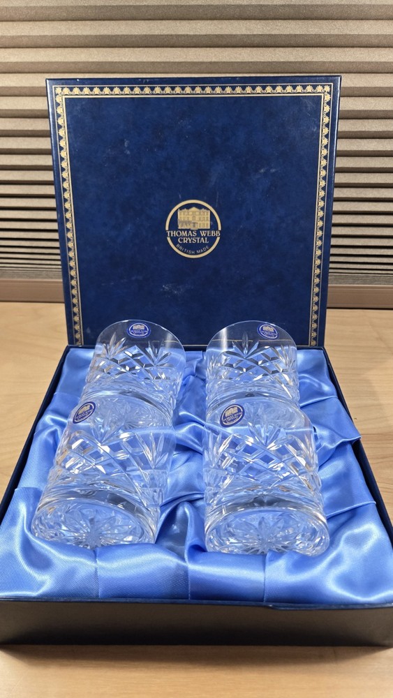 4-Thomas Webb England Crystal Lowball Tumbler Glasses In Org Box – Unused
