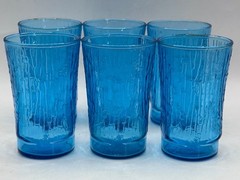 Pagoda Laser Blue by Anchor Hocking Set of 6 Retro MCM Glasses 5 oz Flat Tumbler