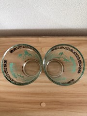 Pair of Vintage MCM Drinking Glasses with Victorian Park Scene Dogs Bicycle