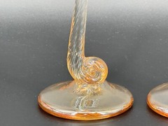 Set of (2) Hand Blown 10.25” Tall Iridescent Wine Champagne Glasses Twisted Stem