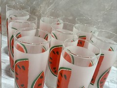 Libbey Watermelon Retro High Ball Glasses/Tumblers~12oz (11) w/Box Frosted Glass