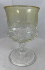 Set Of 4 Indiana Glass Yellow and Clear King’s Crown Thumbprint Cordial Glasses