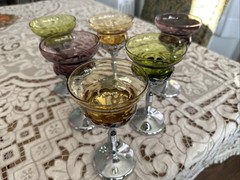VTG 1940’s Cambridge Glass Farber Bros Cordial Glasses Krome Kraft Set Of 6 MINT