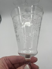 Morgantown Water Goblet Wine Blown Glass Cut Floral Stemware 7630 Uranium Glow