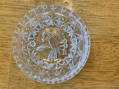 Vintage Crystal Miniature Bird Trinket Ring Box Jewelry Dish Round Lid Footed