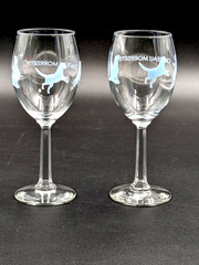 Vintage Chateau Morrisette Tasting Wine Glasses 8 Oz Labradors Blue Set Of 2