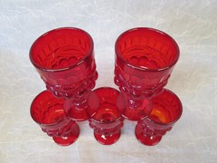 Set 5 RUBY RED Glass EYEWINKER Pattern WINE CORDIALS 4 5/8″ t Fenton LG Wright