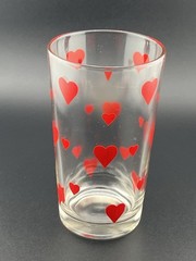Vintage Red Hearts Glass 5” Tumbler 3” Dia Valentine Barware Unmarked