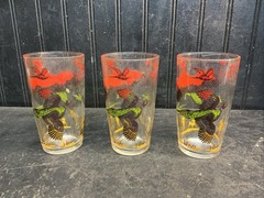 3 Vintage 10 Oz  Tumbler Highball Glass Hazel Atlas Pheasant Game Bird Hunting