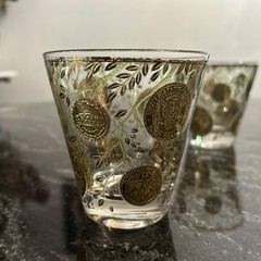 3-Vtg Culver MCM 22K Gold Coins & Ivy Lowball Whiskey Barware Glasses 4″