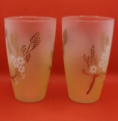 Vintage 1960s Set of 6 Libby Dogwood Frosted Glasses Painted Tumblers 5.5″ Tall