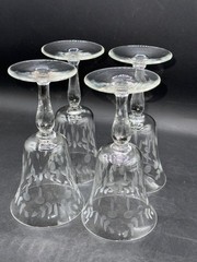 Set Of 4 Laurel & Berry Etched Clear Crystal Glass Goblets With Floral Design 7″