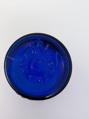Set of 6 Vintage Cobalt Blue Glass Tumbler Bow and Flower Design Made in Italy
