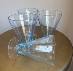 Vintage Translucent Blue Paneled Glasses Footed Fruits Desserts Cordials Spirits