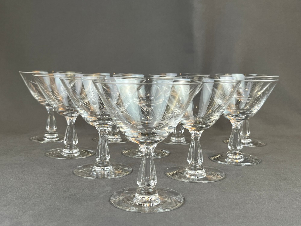 10 Fostoria PINE 4 ⅜” Champagne Footed Sherbet Martini Glasses Mid-Century: MINT