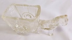 Jeanette Glass Horse Donkey 1950 Western Cart Toothpick Holder Clear Candy Dish
