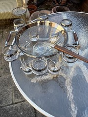 Mid-Century Chrome Punch Bowl & Roly Poly Glasses Dorthy Thorpe Style Japan