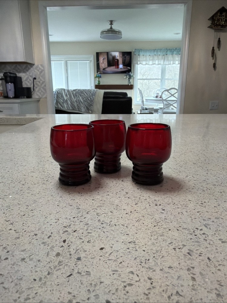 Vintage Anchor Hocking Ruby Red Tumbler, 3 Pack 2 Oz