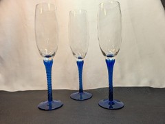 Vintage Twisted Blue Stemmed 9 1/2in Champagne Flutes Set of 3