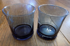 Vtg Lot set 2 Libbey Clear Blue White Seagulls Flying birds Rocks Glasses EUC