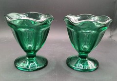 Vtg Anchor Hocking Fountainware Emerald Green 4oz Low Sundae Glass Set of 2
