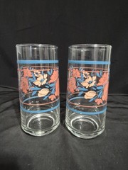 LIBBEY CRISA TUMBLERS GLASSES HIBISCUS PEACH BLUE FLORAL SET OF 6 VINTAGE