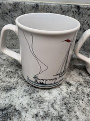 Paul Barclay England Mug Set x2 Sailboats Steamships Nautical Tea Coffee Retro