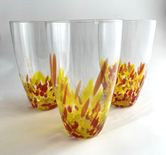 Hand Blown Yellow & Orange Speckled Drinking Glasses (3)