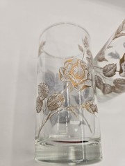 6 Vintage Libbey Rose Bouquet Pattern Gold Rim Tumblers Drinking Glasses -5 1/4″