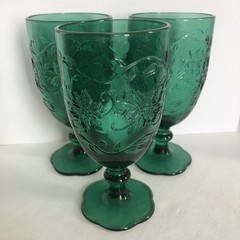 Princess House Fantasia Green Emerald Water Goblets Tea Glasses 5230 Set of 3