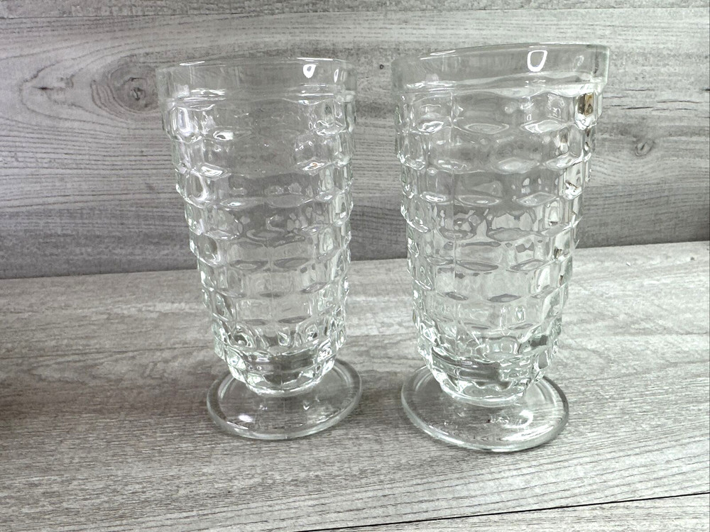 Lot Of 2 Vintage Clear Glassware Cups Cubism Design Clear Footed