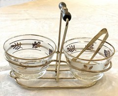 22 Pieces – Vintage Libby Frosted Golden Leaf Glass with Accessories