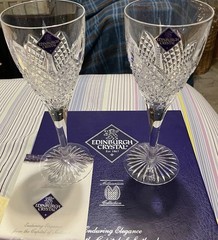 NIB Set of 2 Edinburgh Crystal Wine Glasses Made Scotland Millenium Collection
