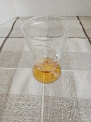 4 Vintage Clear Optic Panel Textured Glasses Amber Footed 5″ Retro HTF