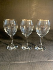 3 – CRYSTAL CLEAR IMPERIAL OPTIC WINE GLASSES WITH GOLD TRIM