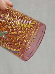 Moser Harrach Bohemian Enameled Leaves & Scrollwork Cranberry Juice Glass B