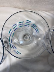 4 Abbott Collection SCHOOL OF FISH Goblets Etched & Painted Blue & Green 7.5″T