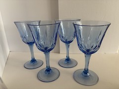Vintage Fostoria American Blue Wine Water Goblets Glasses Avon Set of 4